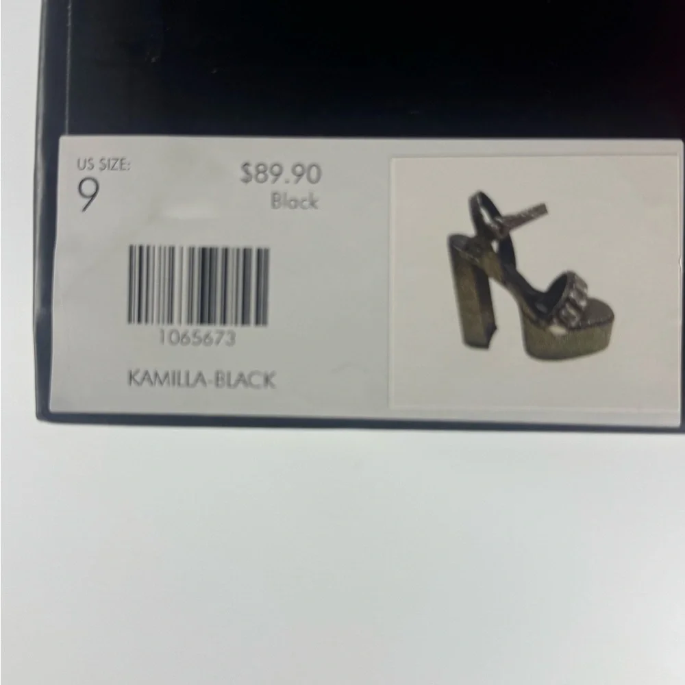 Azalea Wang Kamilla Platform Heels Black Crystal Chunky Heel Size 6-9 NIB